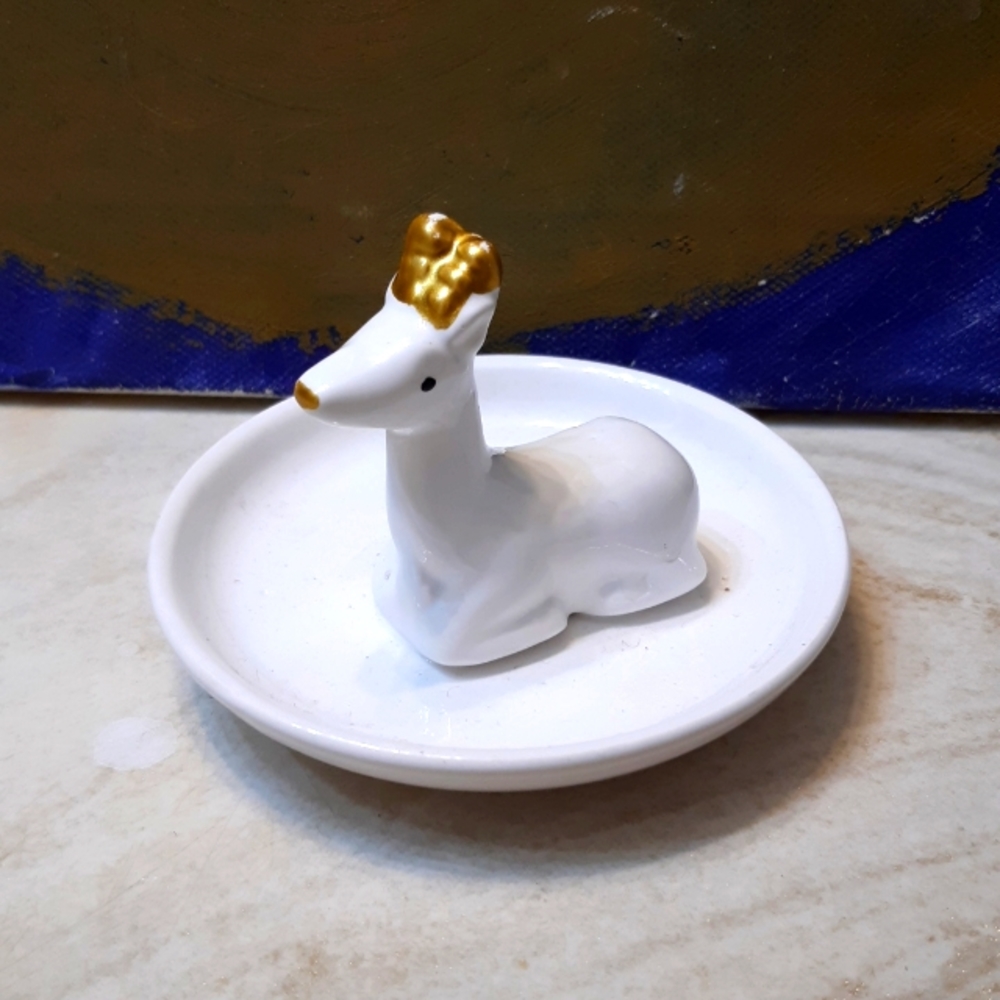 Animal jewelry dish vanity Reindeer goat Porcelain